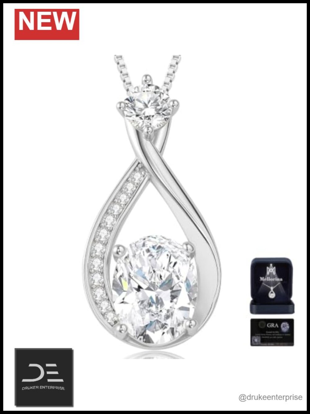 2CT Oval Moissanite Infinity Necklace 925 Sterling Silver Pendant Gift
